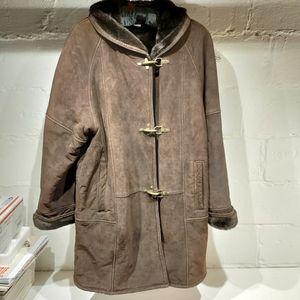 Saks Fifth Avenue suede leather faux fur coat